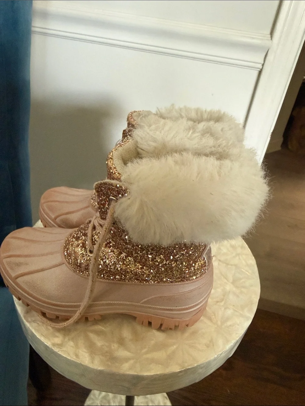 London Fog Girls' Rose Gold Glitter Faux-Fur Winter Boots